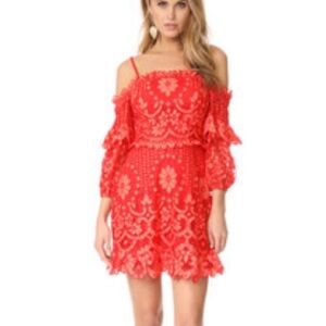 ✨PARKER Coral Red Irma Lace Mini Dress